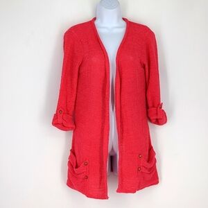 Olivia M Chunky Knit Open Front Coral Cardigan Sweater Size Large New With Tags
